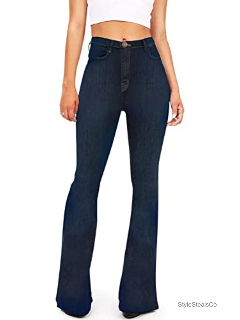 KDF High Waisted Bootcut Bell Bottom Flare Jeans Stretch Slimming Women's Denim